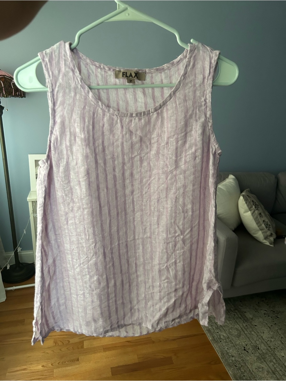 Lavender Striped 100% Linen Top